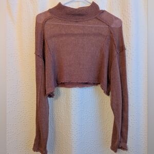 Urban Outfitters Mauve Pink Sheer Mock Neck Cropped Knit Top Women's XS Raw Hem